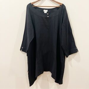 Soft Surroundings Tunic Top 3X Black Cotton 3/4 Sleeve Lagenlook Asymmetrical